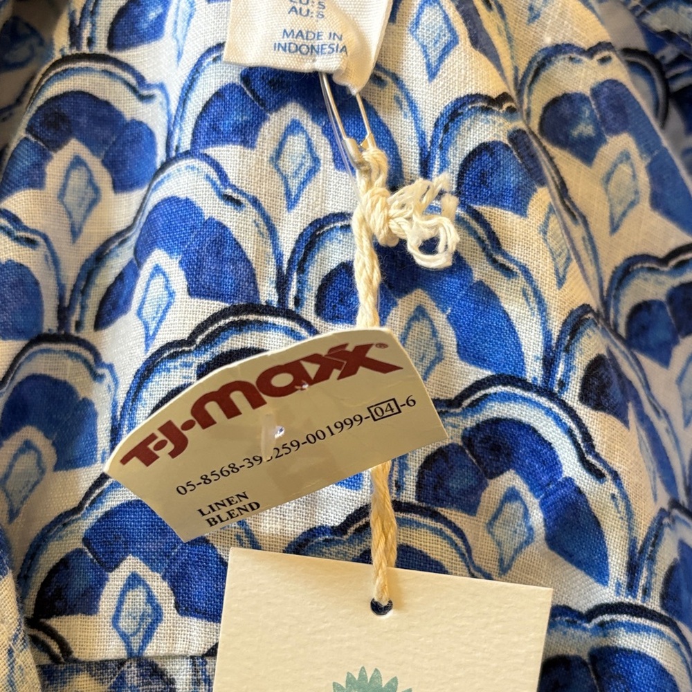 Sigrid Olsen Blue and White Linen Fan Medallion Print Midi Dress Small NWT’s - Picture 10 of 11